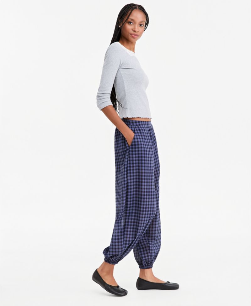 Women's Plaid High-Rise Pull-On Balloon Pants
