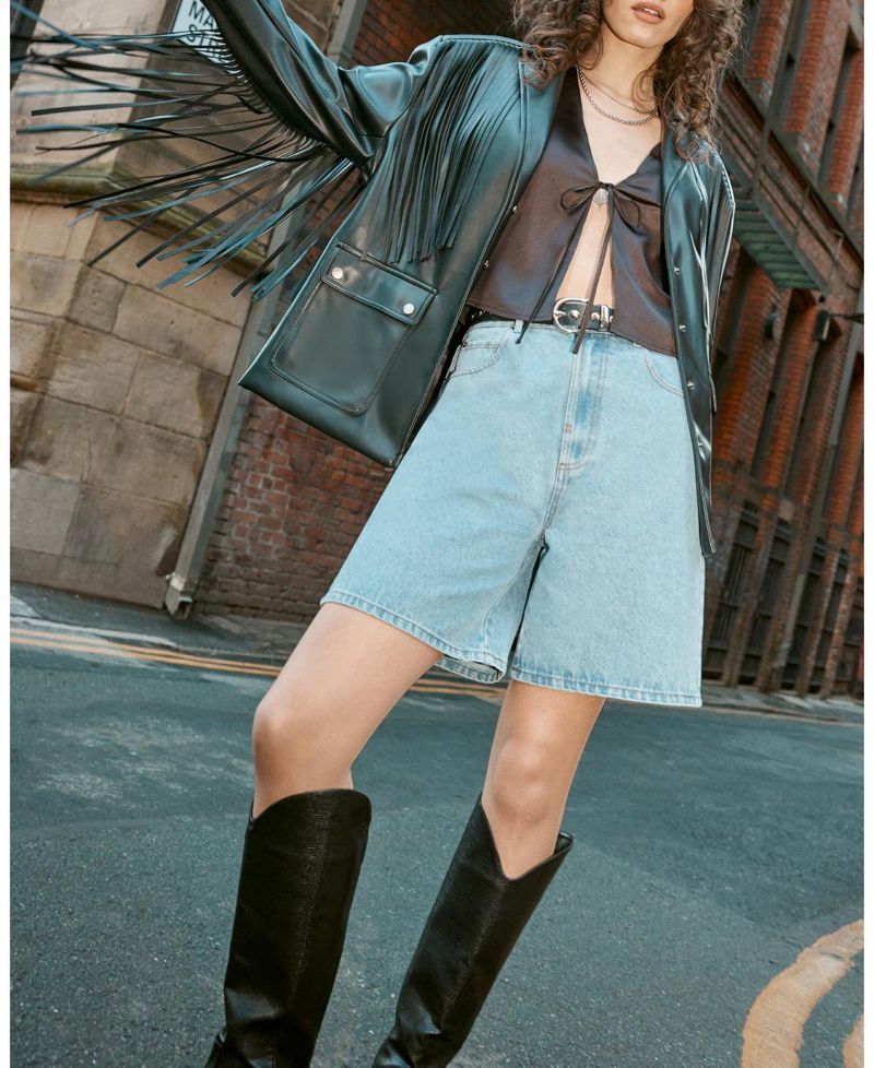 Women's Fringe Faux Leather Belted Jacket