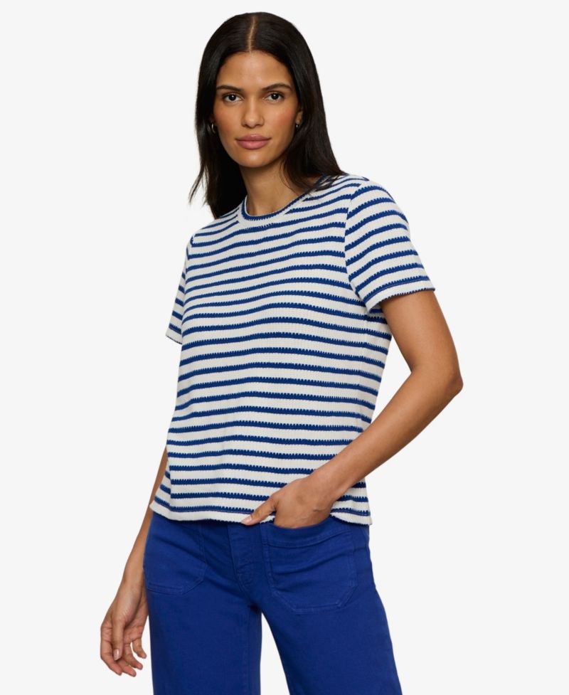 Petite Striped Crewneck Textured T-Shirt