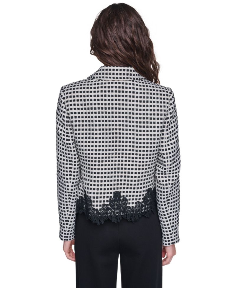 Women's Plaid Lace-Trim Blazer