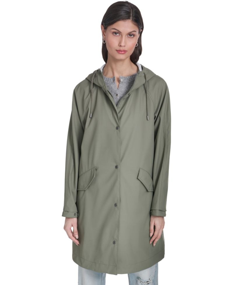 Plus Size Raglan-Sleeve Hooded Rain Jacket