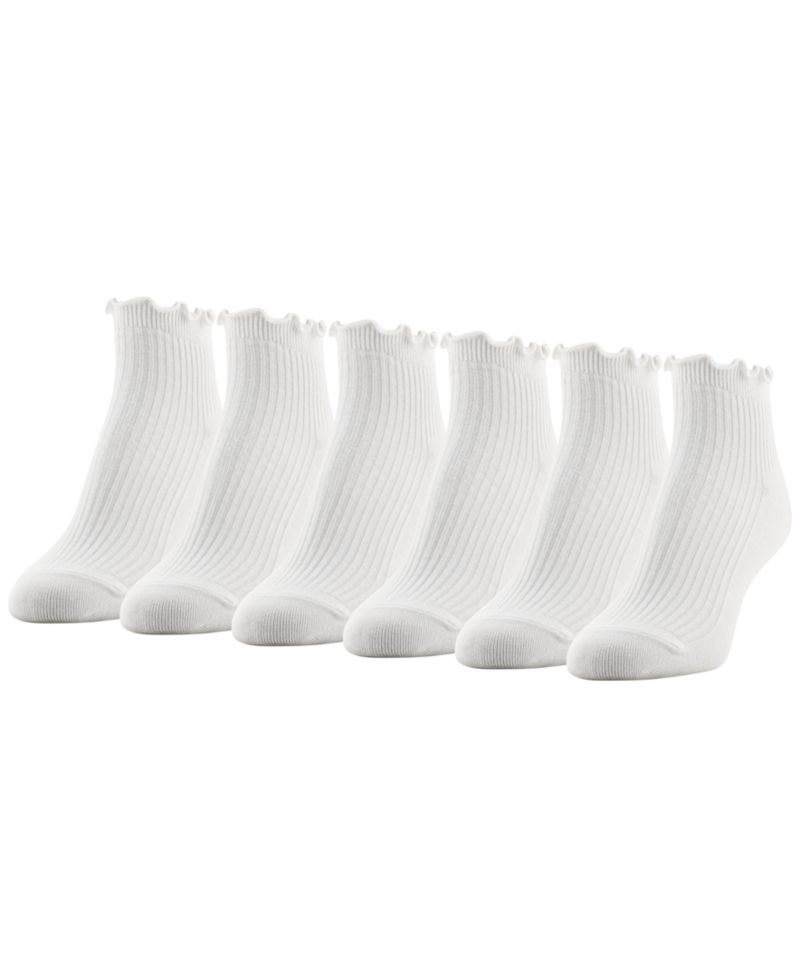 Women's Rib Lettuce Edge Quarter Socks, 6-Pack