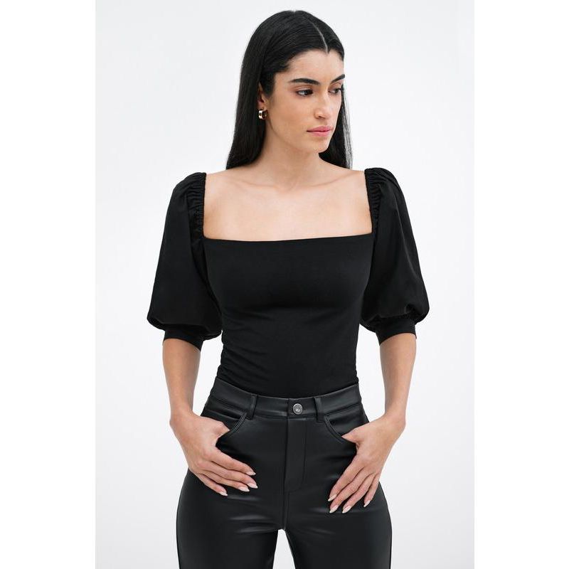 Women's Alana Square-Neck Puff-Sleeve Cotton Fitted Jersey Top