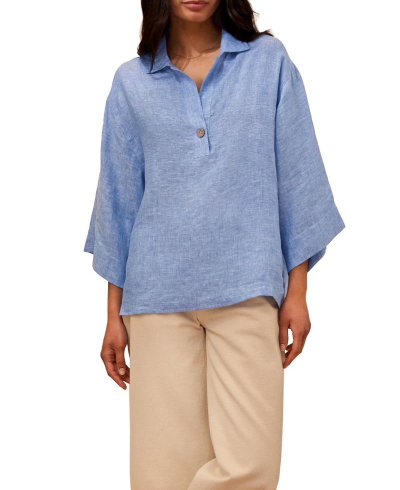 Women's Collared Popover Linen Blouse