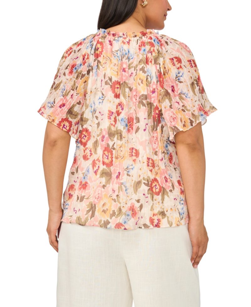 Plus Size Floral Chiffon Ruffle Blouse