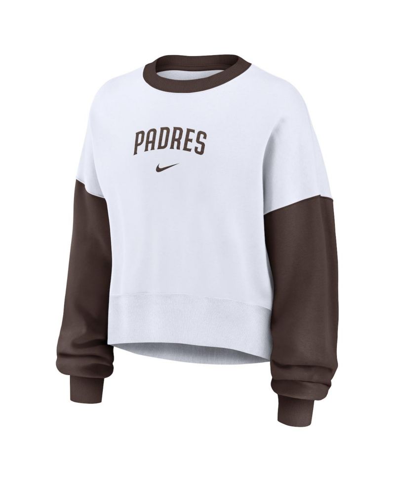 Women's White/Brown San Diego Padres Oversized High Hip Fleece Sweatshirt