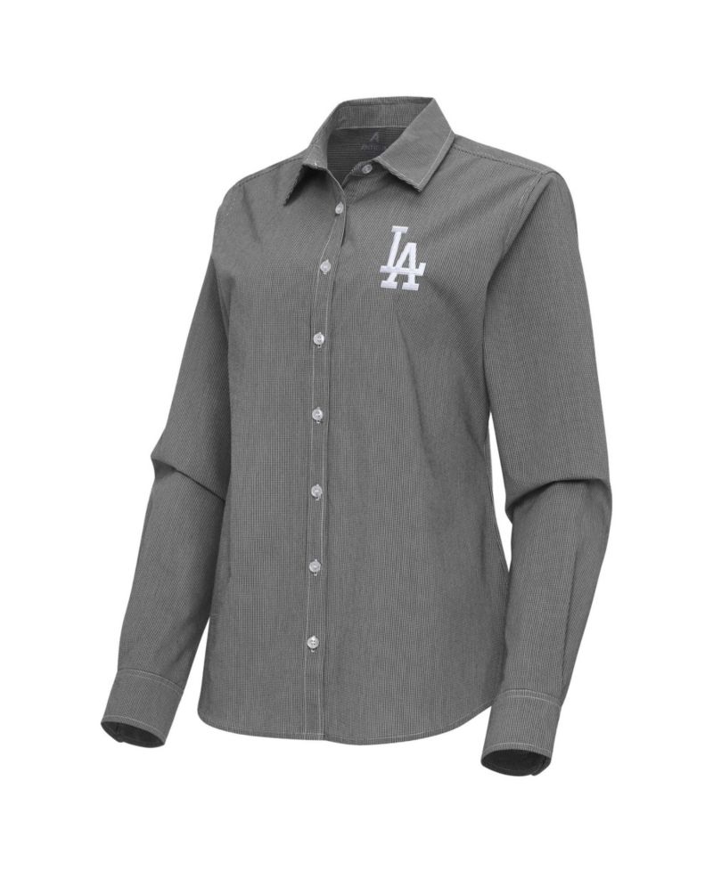 Women's Black Los Angeles Dodgers Porter Woven Long Sleeve Button-Up Shirt