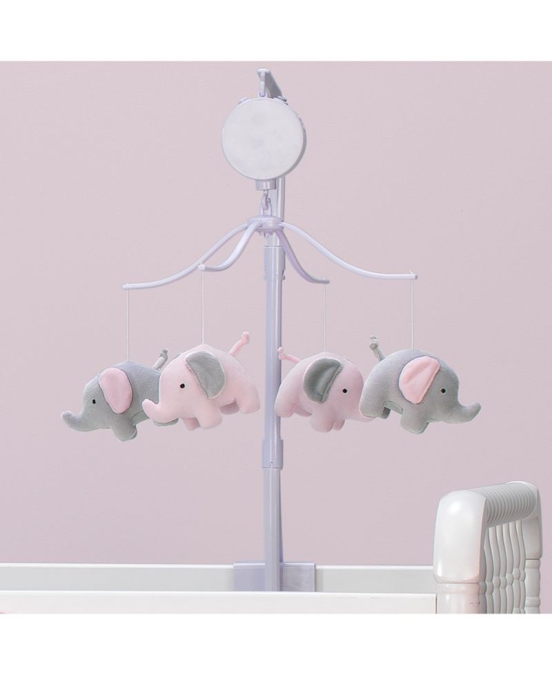 Eloise Pink/Gray Elephant Musical Baby Crib Mobile