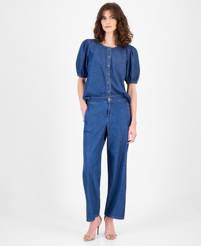 Women's Cotton High-Rise Wide-Leg Jeans, Regular & Petite
