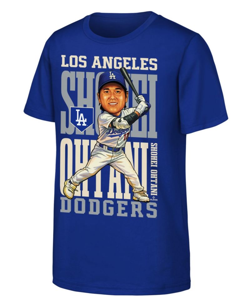 Big Boys and Girls Shohei Ohtani Royal Los Angeles Dodgers Caricature Clash T-Shirt