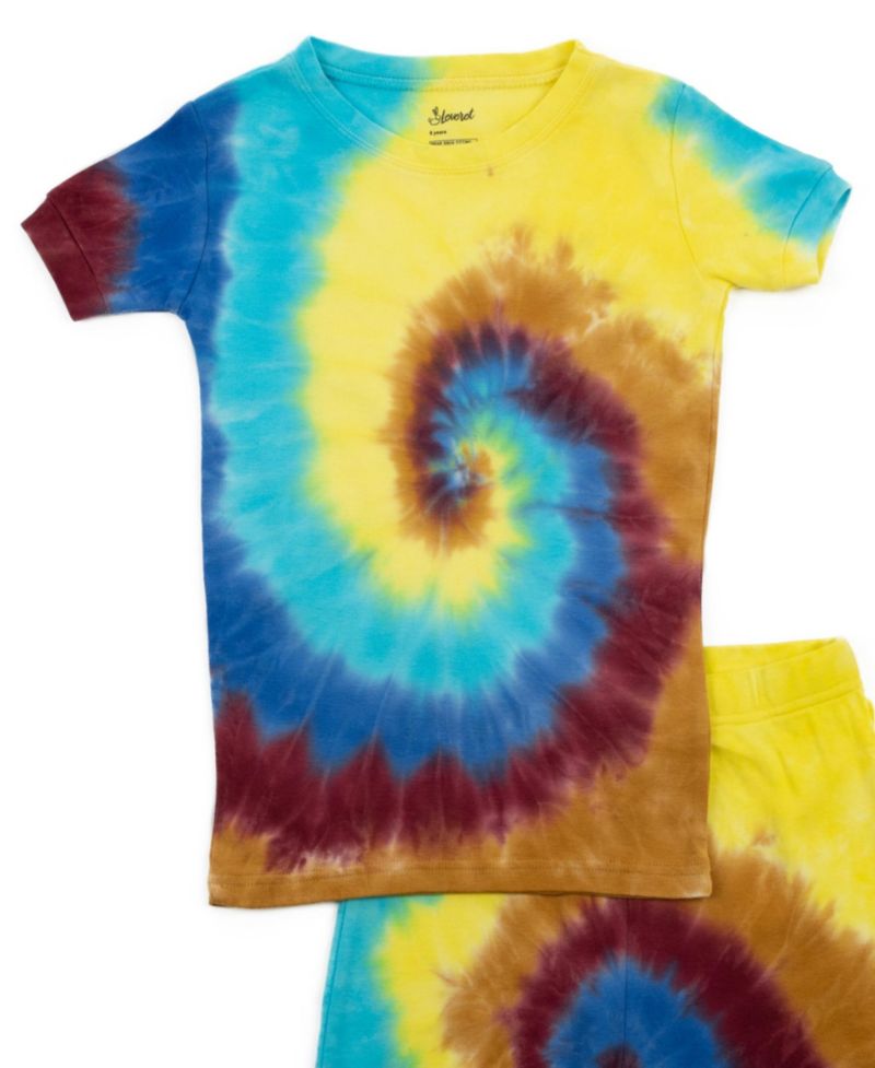 Kids Matching Family Two Piece Cotton Short Sleeve Shirt and Shorts Tie Dye Pajamas