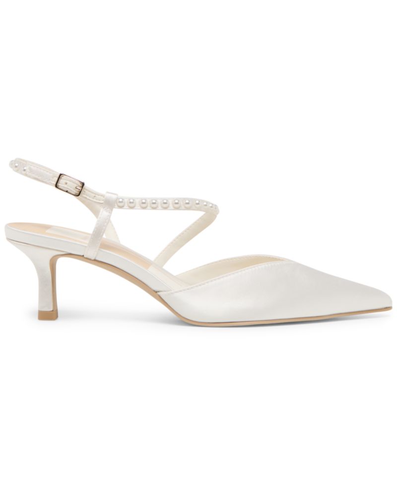 Women's Kamra Pearl Mid Satin Strappy Kitten Heel Pumps