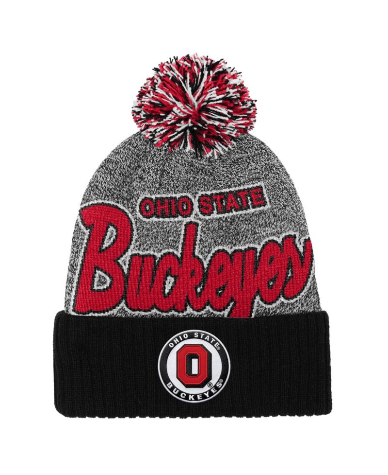 Big Boys and Girls Black Ohio State Buckeyes Mascot Cuffed Knit Hat with Pom