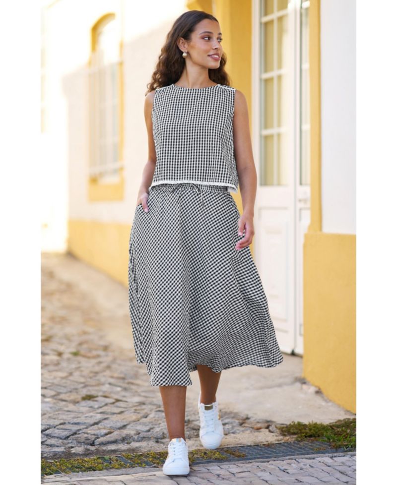Women's Gingham Cotton Midi Skirt