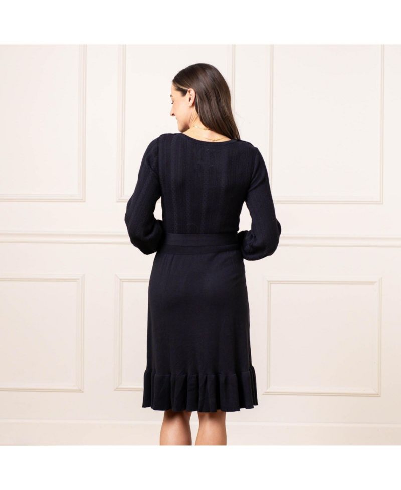 Women's Hope and Henry Organic Long Sleeve Flounce Edge Cable Sweater Dress