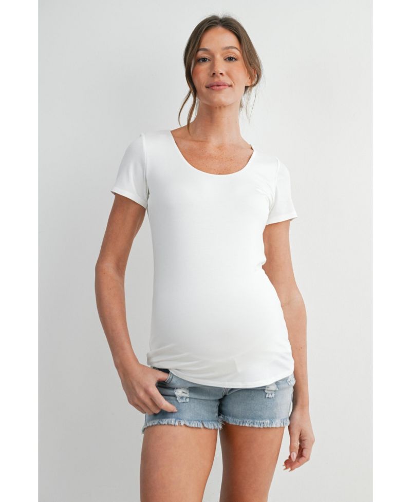 Maternity Scoop Neck Short-Sleeve Fitted T-Shirt