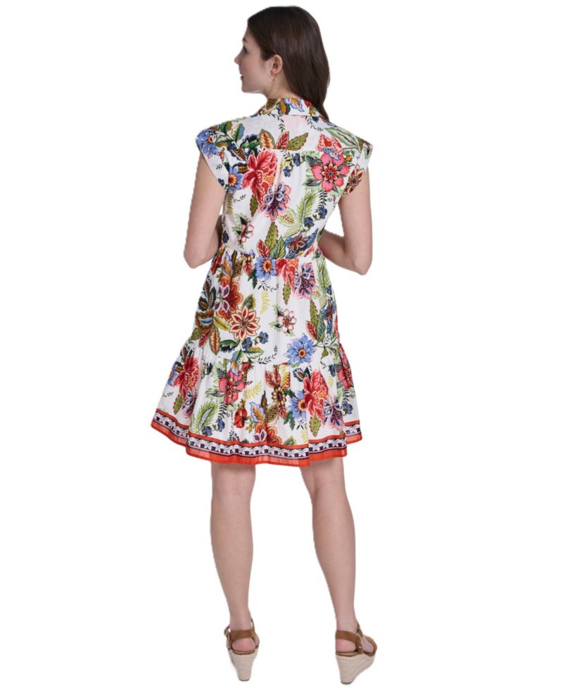 Petite Printed Collared Neck Mini Dress