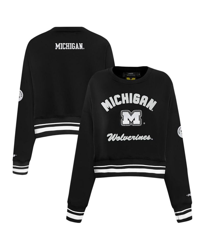 Women's Black Michigan Wolverines Cropped Pullover Sweatshirt