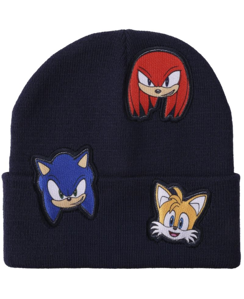Men's Printed Character Patches Navy Cuff Beanie