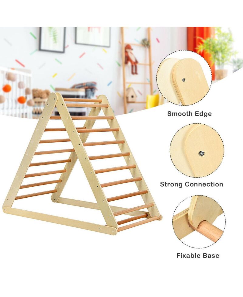Foldable Wooden Triangle Climber with Reversible Ramp for Kids