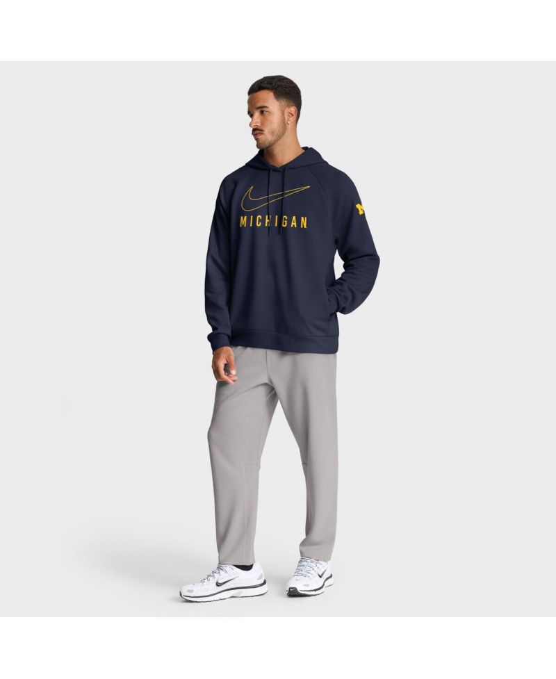 Men's Navy Michigan Wolverines Premium Raglan Performance Pullover Hoodie