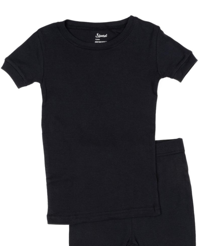 Kids Matching Family Two Piece Cotton Short Sleeve Shirt and Shorts Solid Color Pajamas 6-14