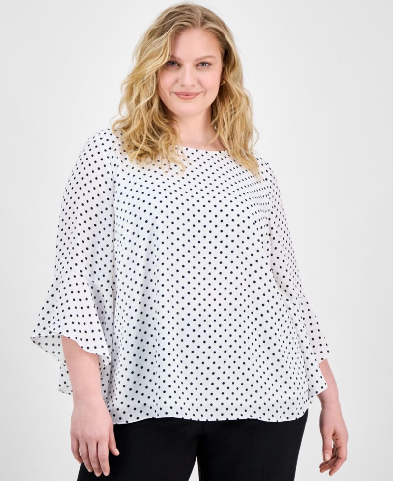 Plus Size Polka-Dot Ruffle-Sleeve Blouse