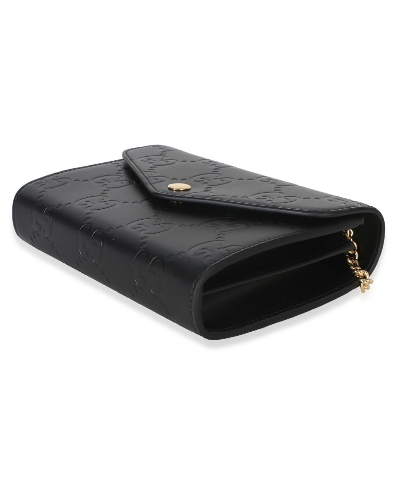 Black Calfskin GG Debossed Chain Wallet