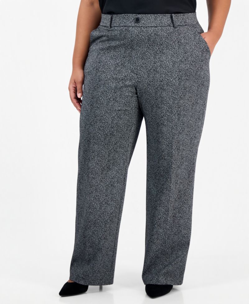 Plus Size Faux-Fly Wide-Leg Trousers