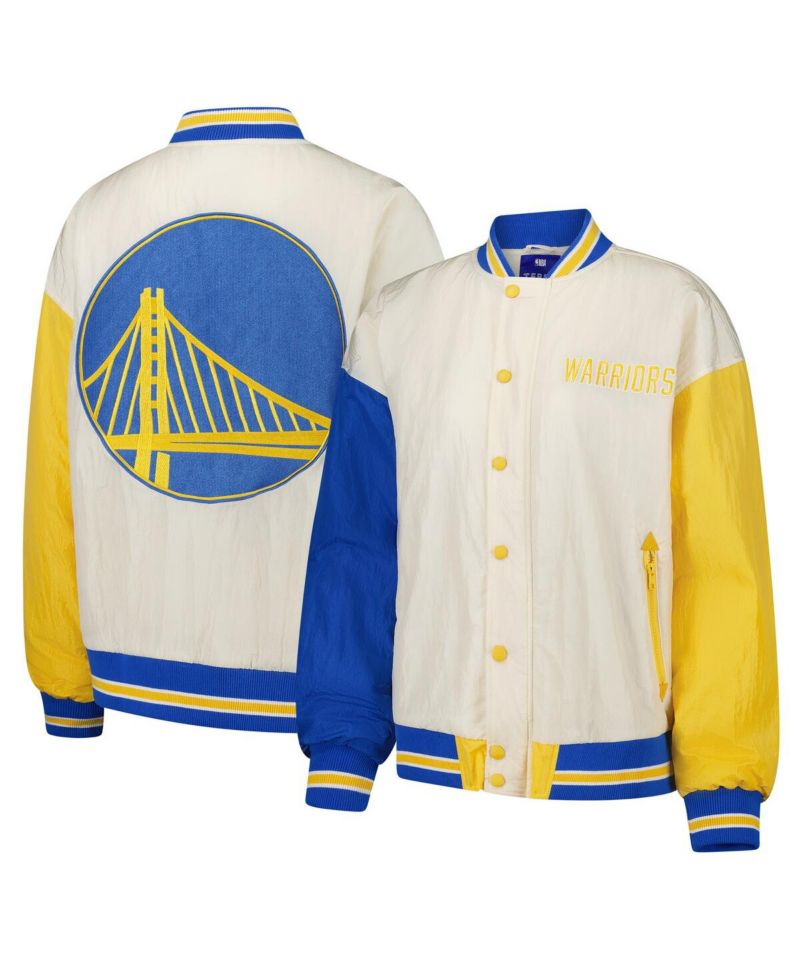 Women's White Golden State Warriors Full-Snap Bomber Jacket