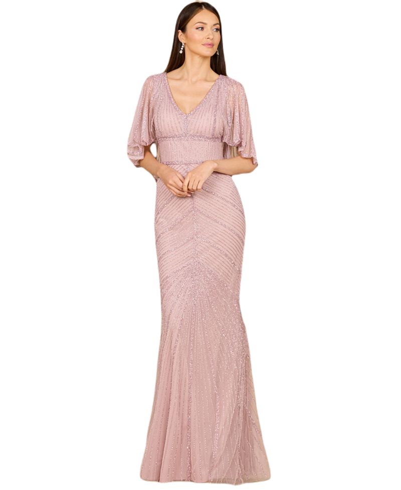 Women's Cape Sleeve Beaded Gown