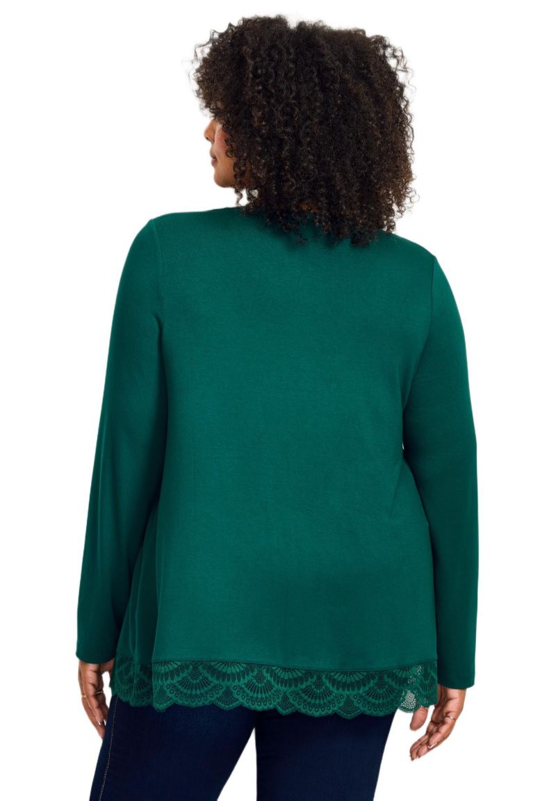 Plus Size Lace Hem Crewneck Tunic