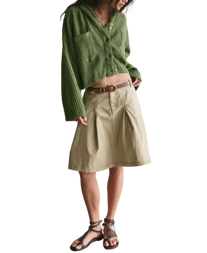 Women's Lolli Swing Cropped Waffle-Knit Hooded Cardigan