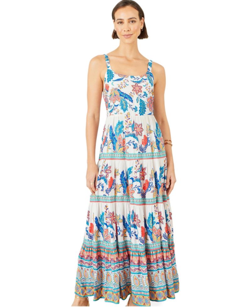 Women's Floral Block Print Tiered Maxi Sun Dress
