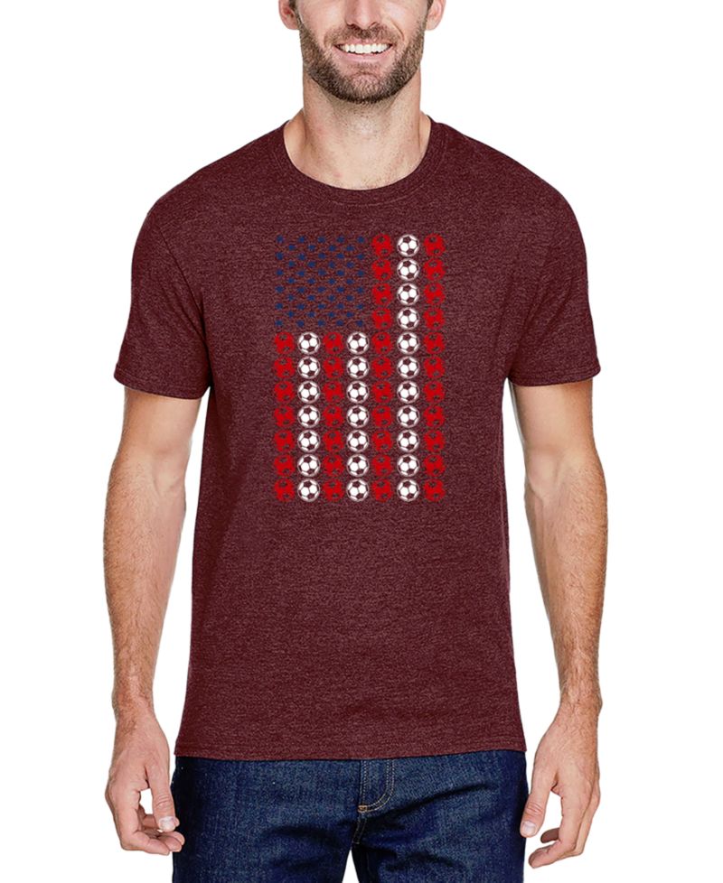 Men's American Flag Soccer Balls Word Art Cotton and Polyester Blend T-Shirt