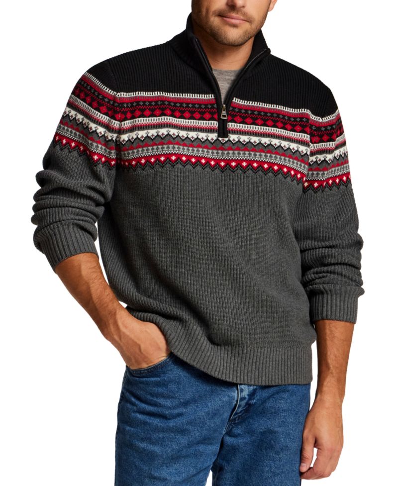 Men's Maine Fairisle Two Tone Quarter-Zip Sweater