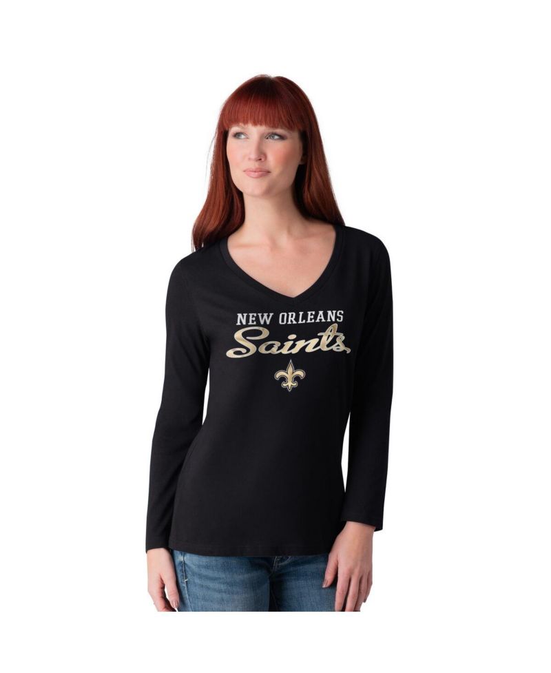 Women's Black New Orleans Saints Post Season Long Sleeve V-Neck T-Shirt
