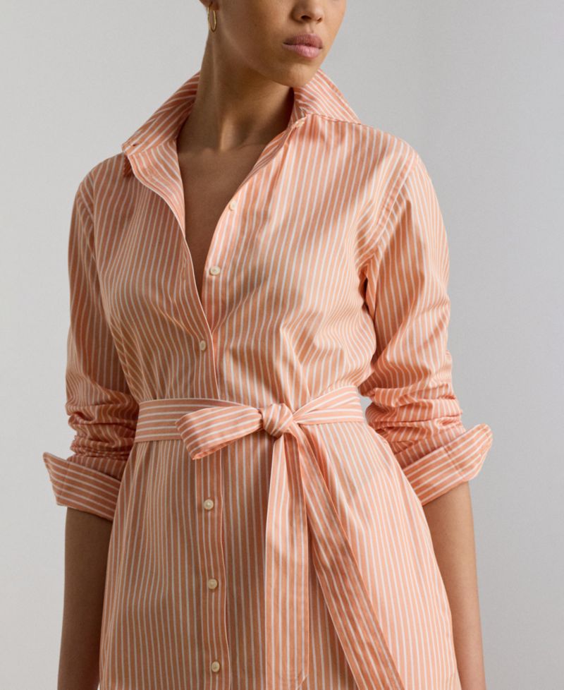 Women's Point Collar Striped End-On-End Shirt-Dress