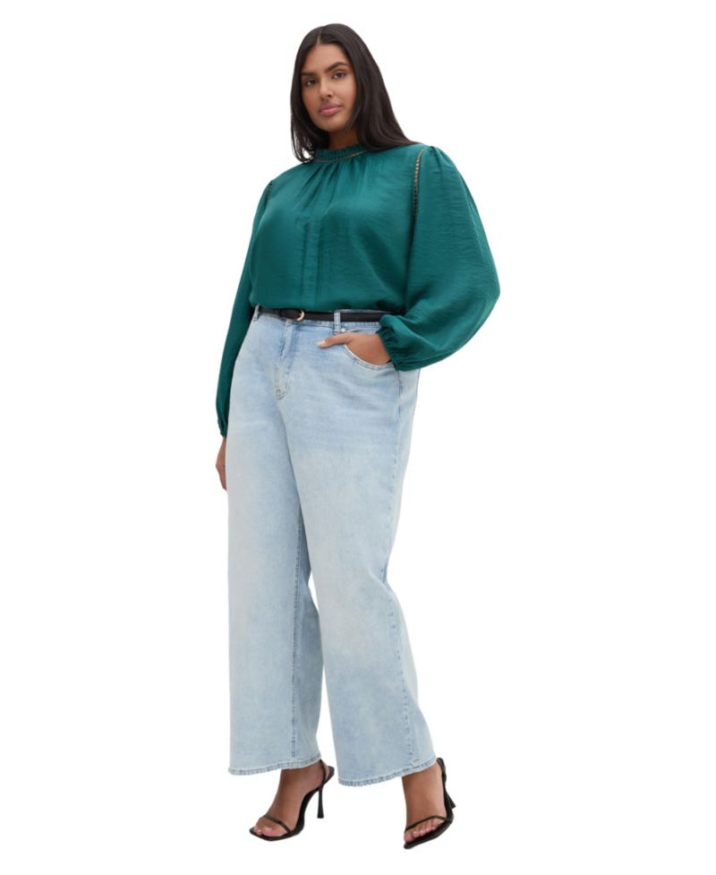 Plus Size Lorelai Crochet-Trim Long-Sleeve Blouse