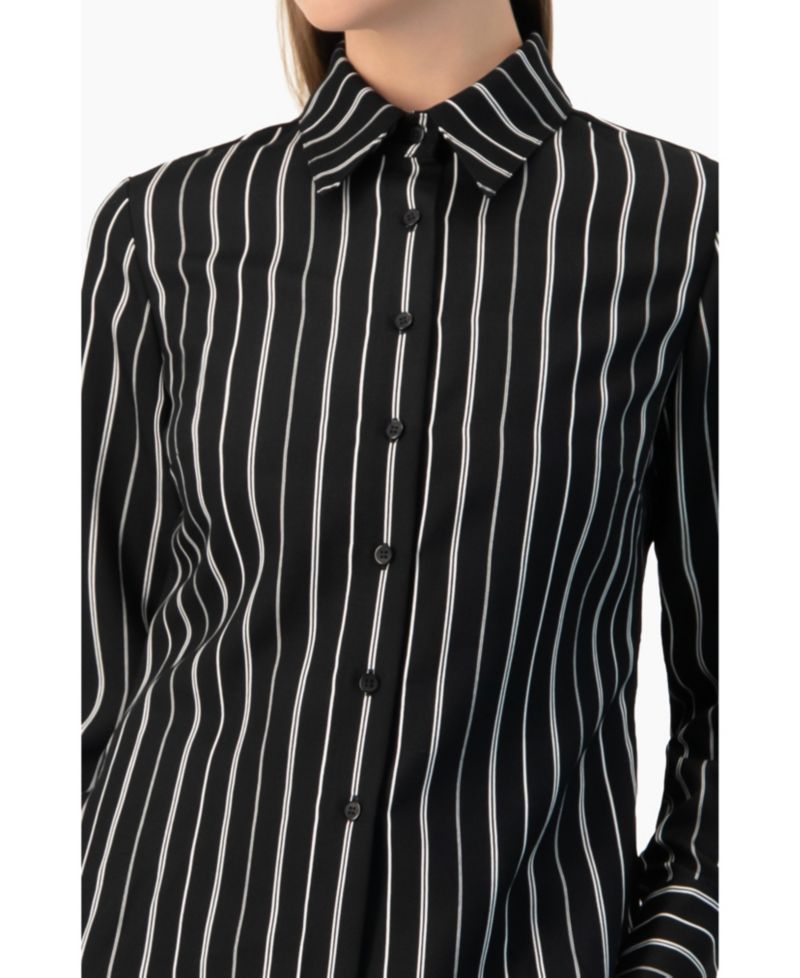 Women's Pinstripe Fitted Long-Sleeve Button-Front Shirt