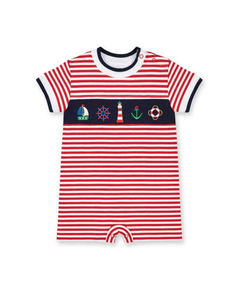 Baby Boy Stripe Knit Shortall With Nautical Applique