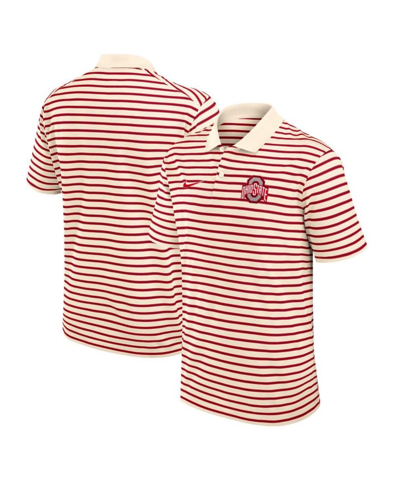 Men's Cream/Scarlet Ohio State Buckeyes Solid Foundation Striped Performance Polo Shirt