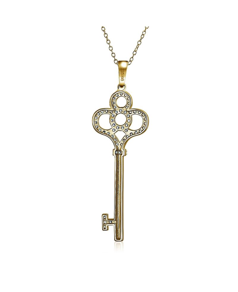 Key to My Heart Key Pendant Necklace CZ Gold Plated .925 Sterling Silver