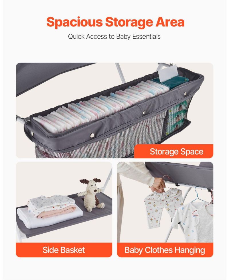 Foldable Baby Changing Table with Wheels and Side Basket