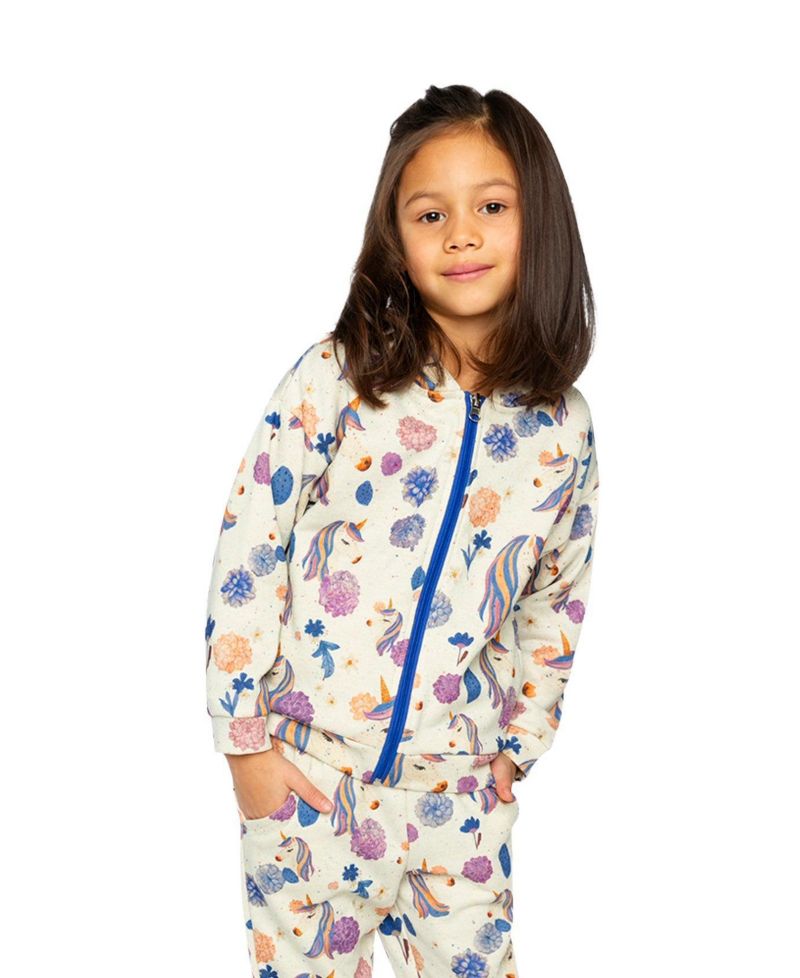 Kids & Baby Little and Big Girl 6-12 Hooded Zipped French Terry Cardigan Unicorn Print