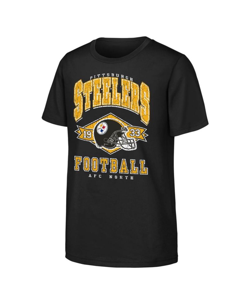 Big Boys and Girls Black Pittsburgh Steelers Kick Off T-Shirt