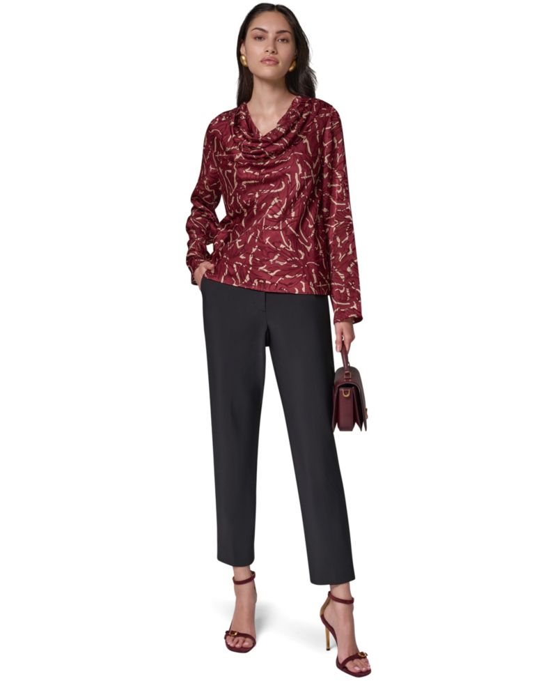 Women's Long-Sleeve Burnout Cowl-Neck Blouse