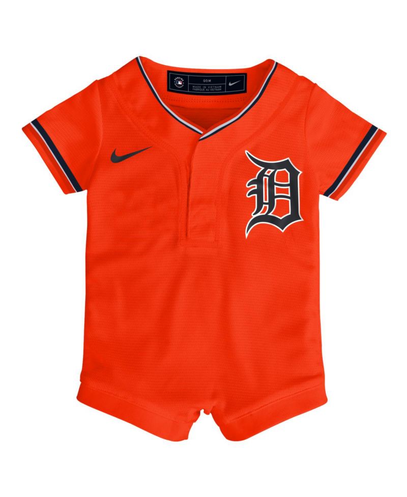 Baby Boys and Girls Orange Detroit Tigers Alternate Replica Romper Jersey
