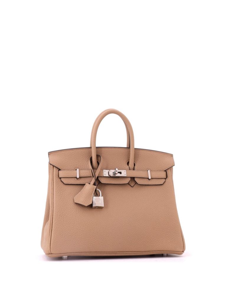 Pre-Owned Hermes Birkin 25 Handbag Brown Togo with Palladium Hardware