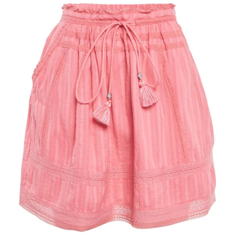 Women's Pink Cotton Lace Trimmed Joxini Mini Skirt